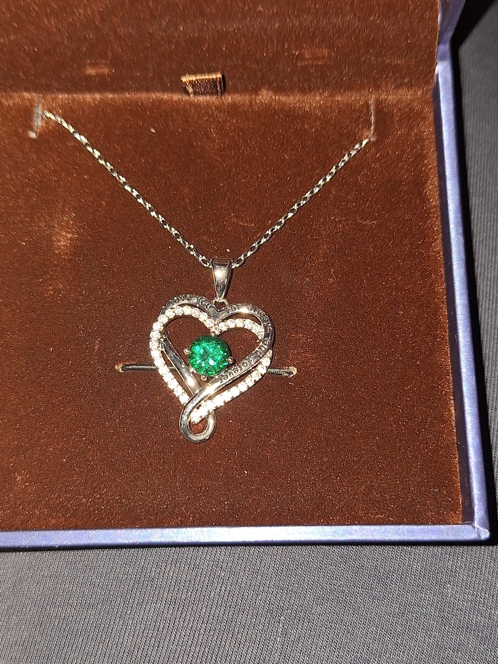 Silver Heart Pendant Necklace with Green Gemstone 925